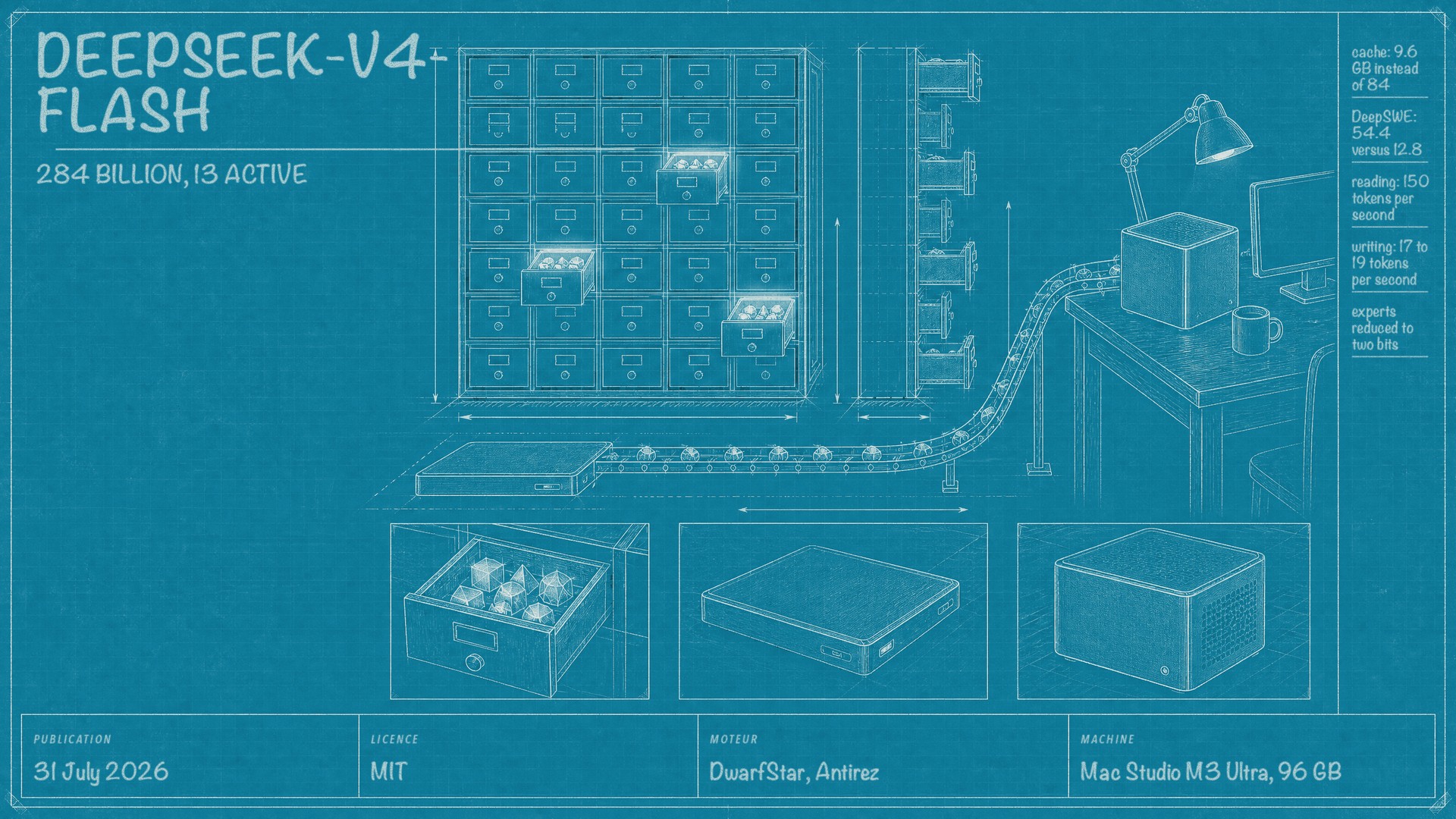 DeepSeek-V4-Flash: an open model with 284 billion parameters that activates only 13 at a time